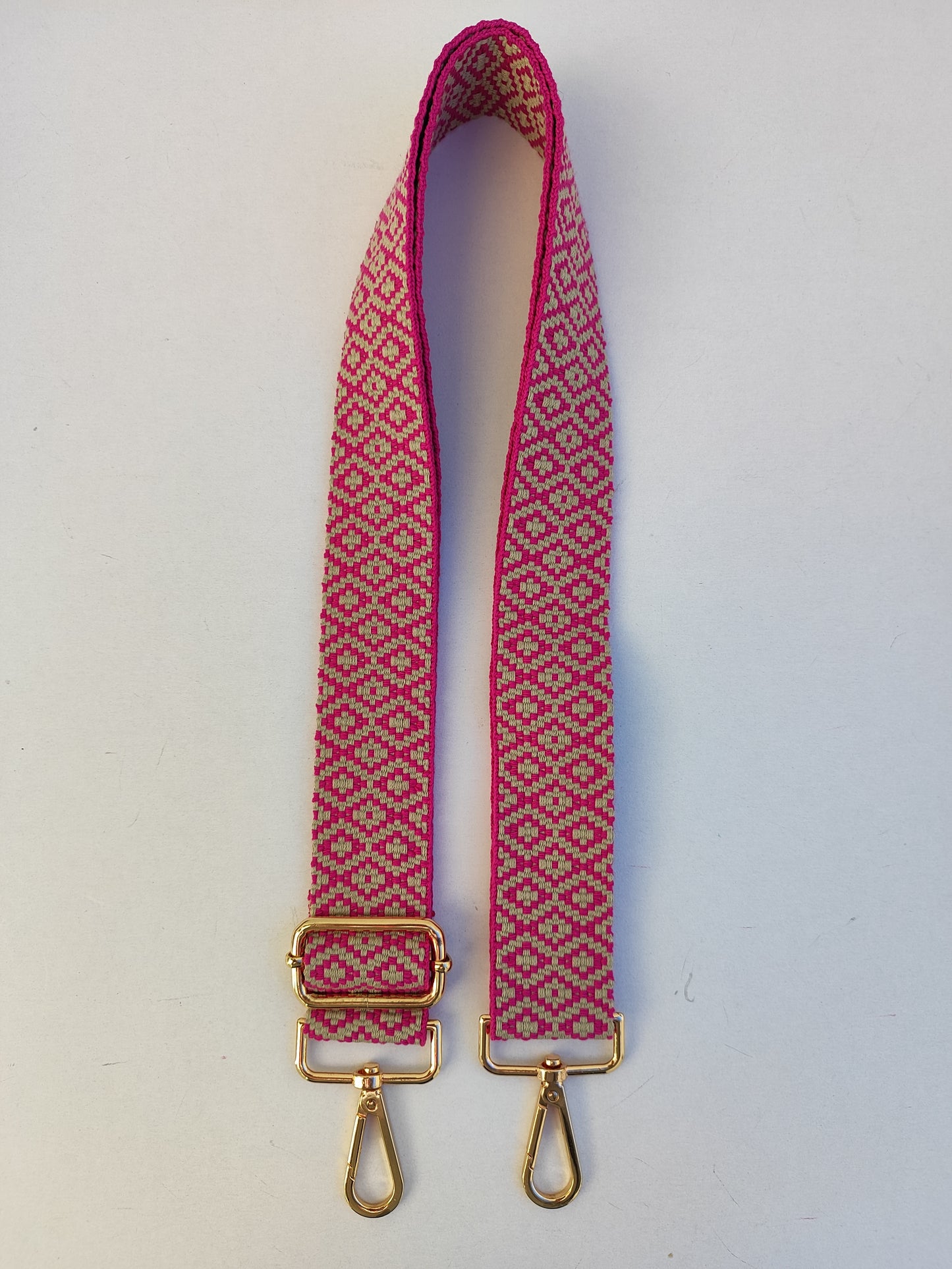 Ιμάντας για τσάντες, φούξια και εκρού γεωμετρικά σχέδια.