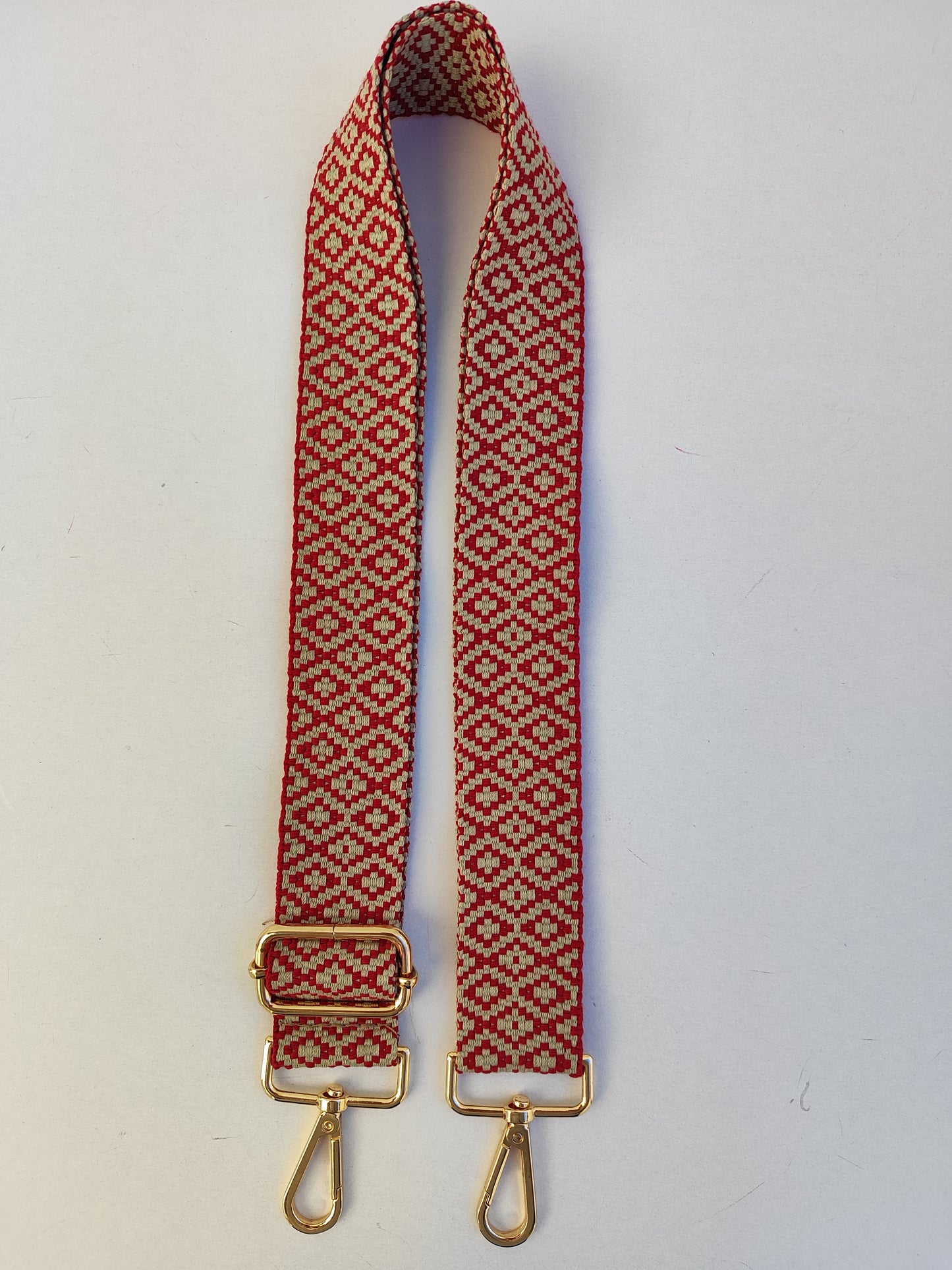 Ιμάντας για τσάντες , κόκκινο και μπεζ γεωμετρικά σχέδια.