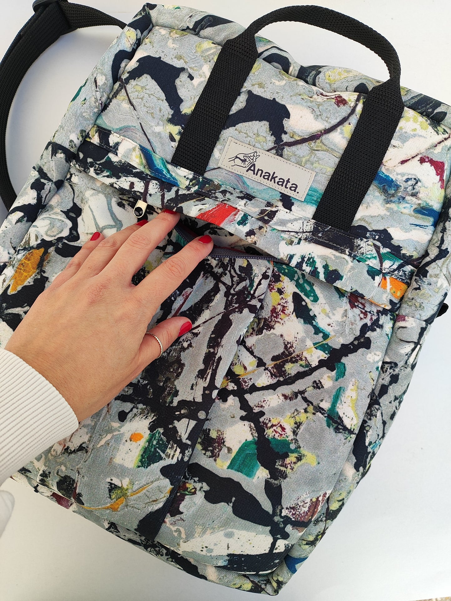 Χειροποίητο σακιδιο ''γκρι με πινελιές''