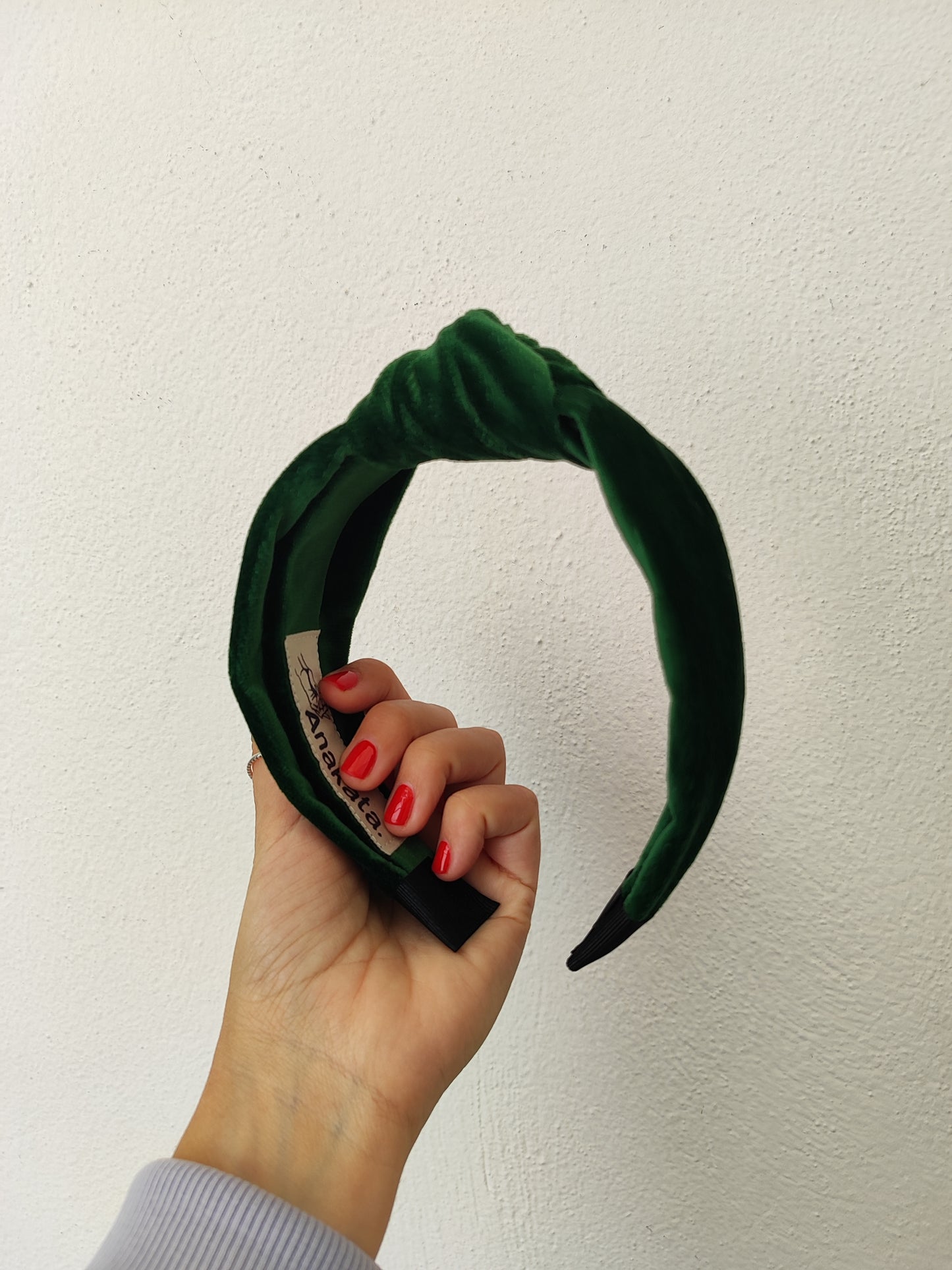 Χειροποίητη στέκα μαλλιών - πράσινο βελούδο.