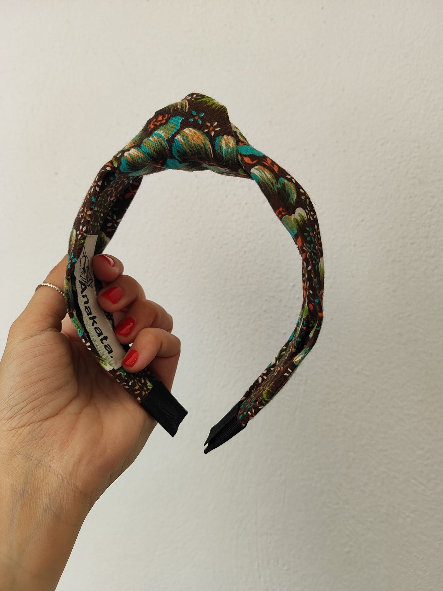 Χειροποίητη στέκα μαλλιών - καφέ vintage floral.