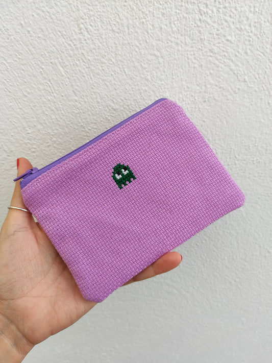 Μικρό κεντημένο πορτοφολάκι - πράσινο φαντασματάκι (PAC-MAN)