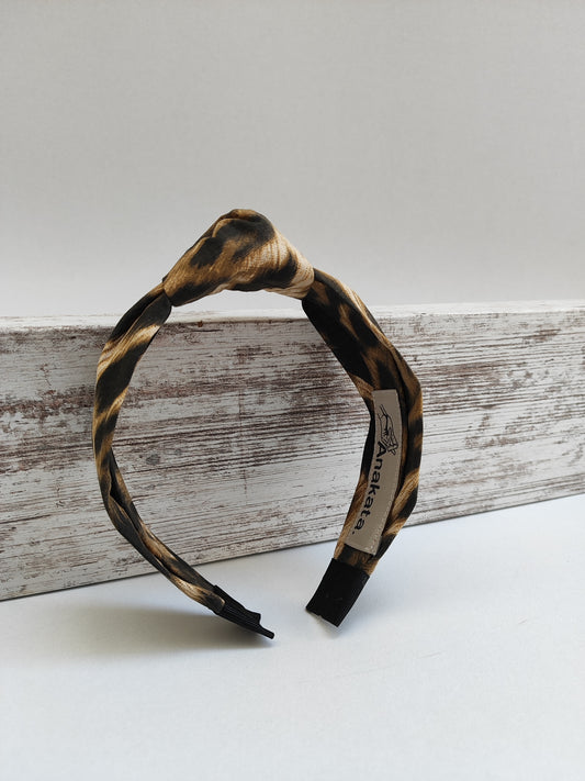 Χειροποίητη στέκα μαλλιών - καφέ λεοπάρ