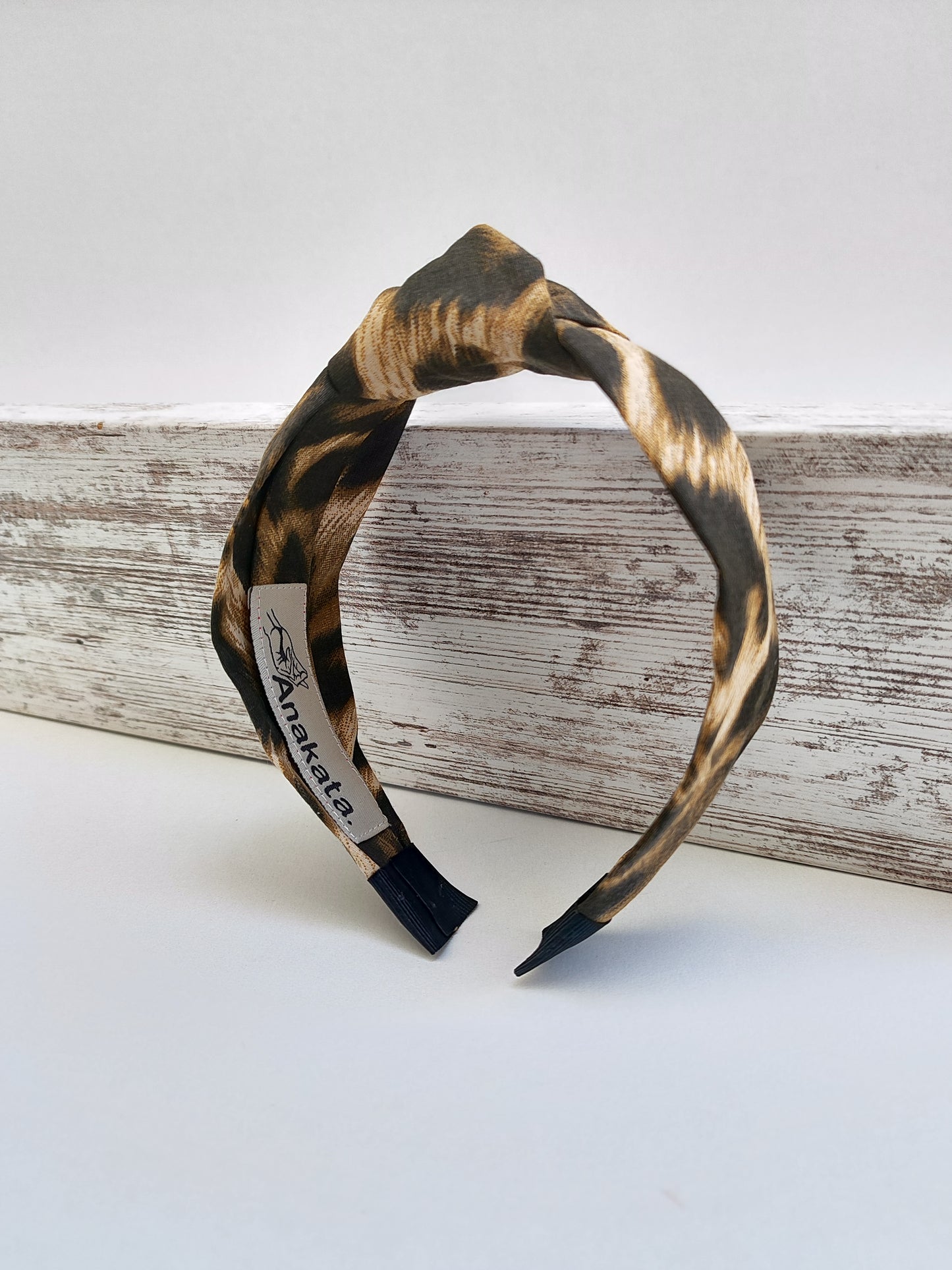 Χειροποίητη στέκα μαλλιών - καφέ λεοπάρ