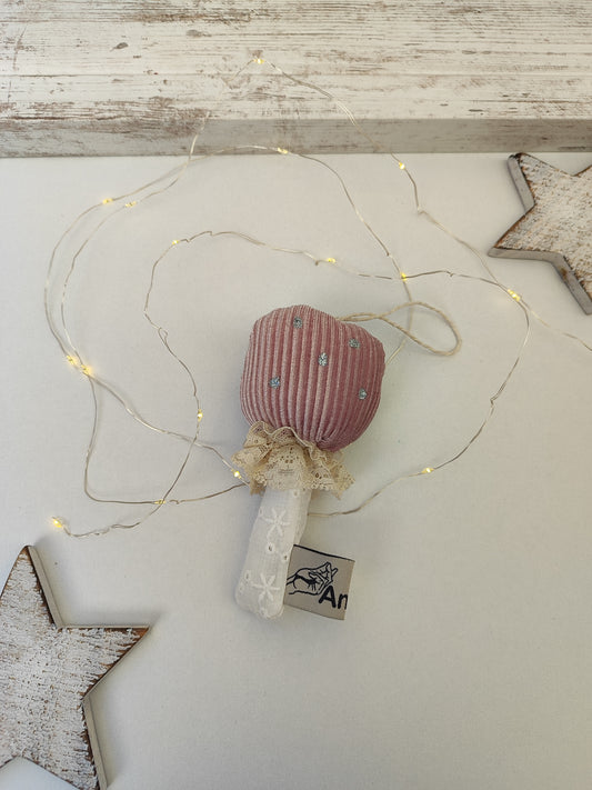 Χριστουγεννιάτικο υφασμάτινο στολίδι - ροζ μανιτάρι.