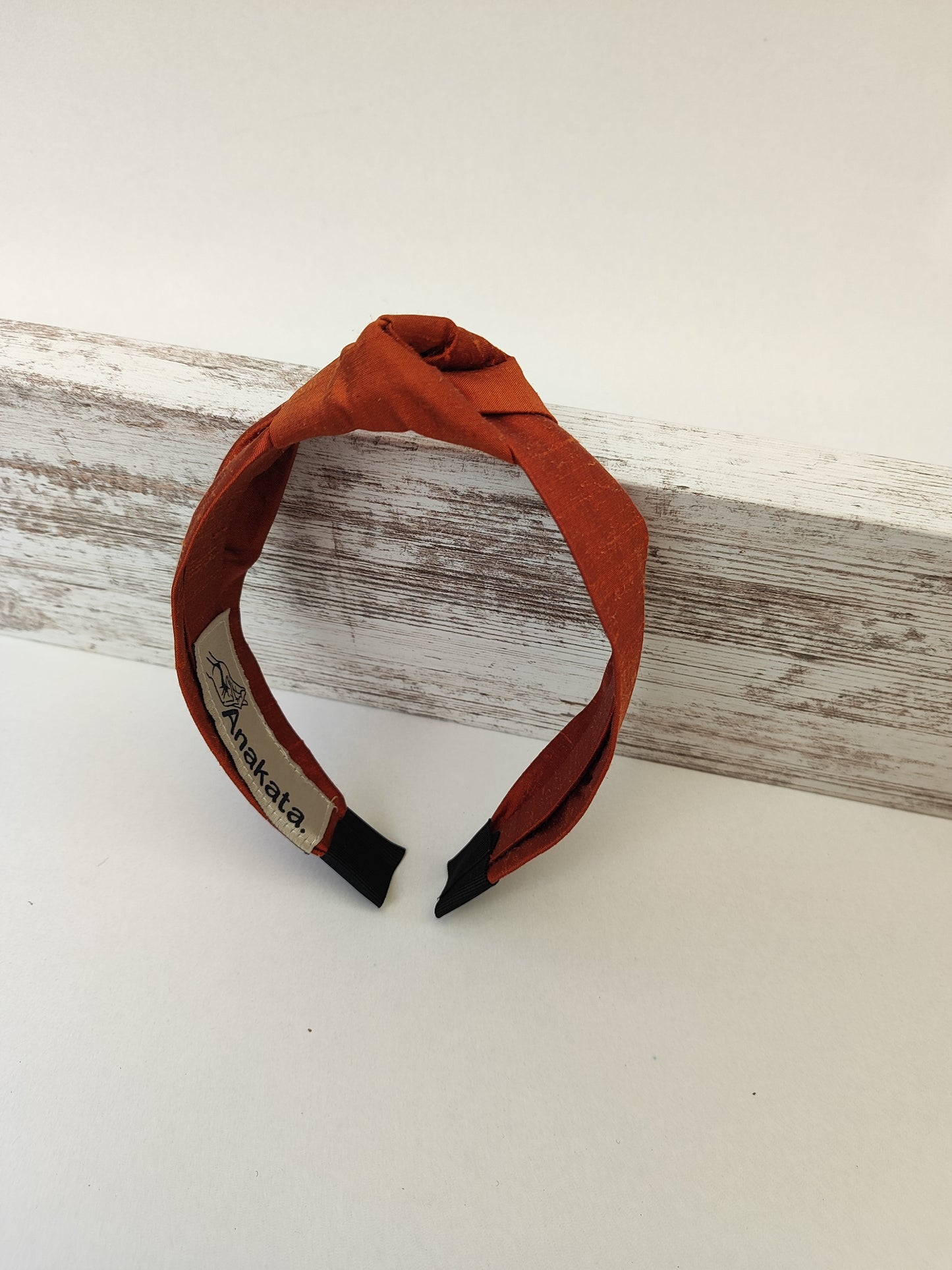 Χειροποίητη στέκα μαλλιών - κεραμμυδί ταφτάς.