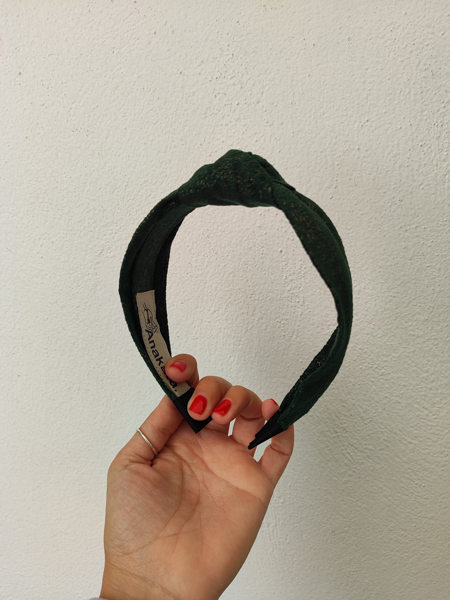 Χειροποίητη στέκα μαλλιών - πράσινο βελουτέ με χρυσό.