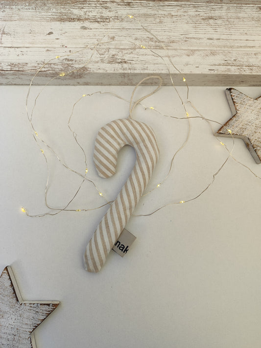 Χριστουγεννιάτικο υφασμάτινο στολίδι - ριγέ γλυφιτζούρι.