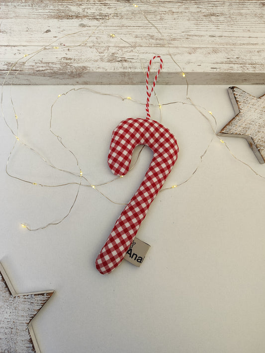 Χριστουγεννιάτικο υφασμάτινο στολίδι - κόκκινο καρό γλυφιτζούρι.