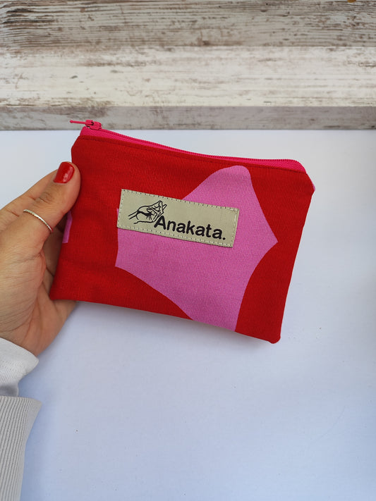 Υφασμάτινο πορτοφολάκι zero waste ροζ κόκκινο.