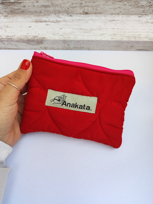 Υφασμάτινο πορτοφολάκι zero waste, κόκκινο με φούξια φερμουάρ.