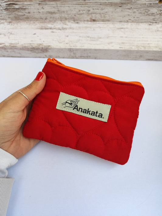 Υφασμάτινο πορτοφολάκι zero waste, κόκκινο με πορτοκαλί φερμουάρ.