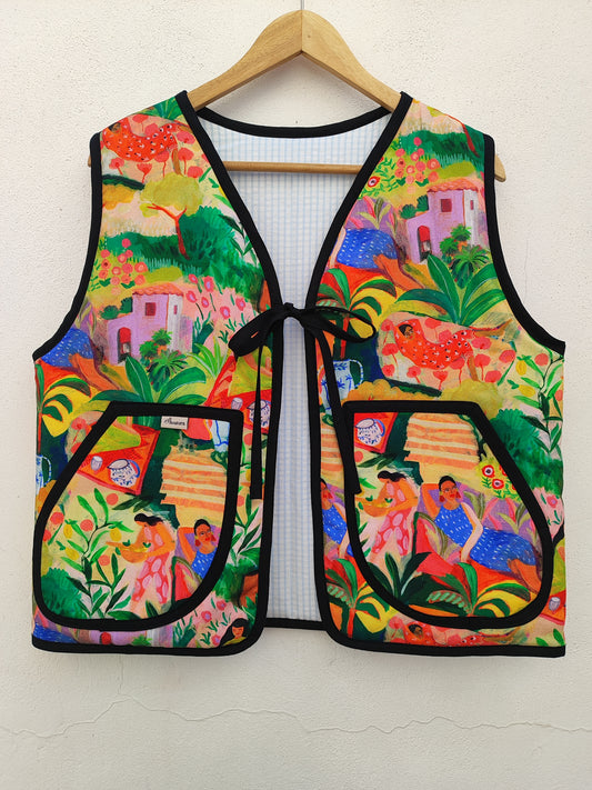 Χειροποίητο γιλέκο πολύχρωμο με μαύρα ρέλια