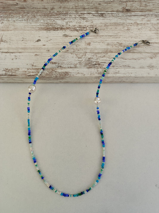 Χειροποίητο αλυσιδάκι για το καπέλο σου - αποχρώσεις του μπλε, με πέρλες