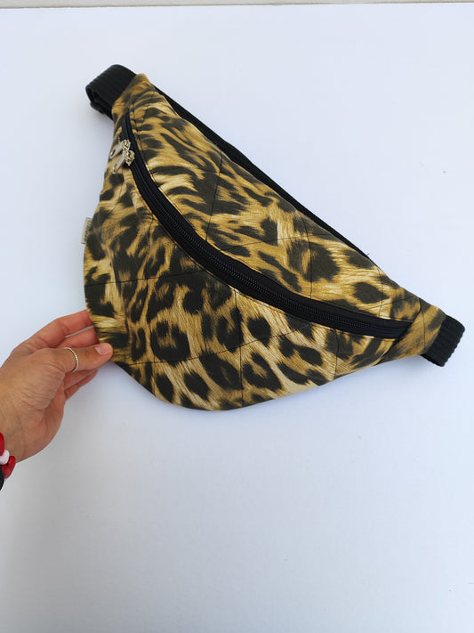 Τσάντα χιαστί-μπανάνα καπιτονέ - λεοπάρ.